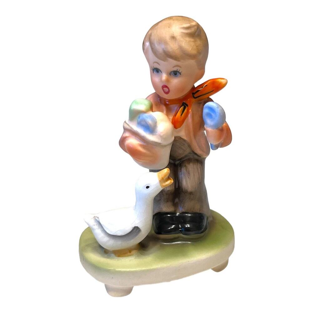 Vintage Kelvins of Japan Mother's Helper Hand Painted Boy Goose‎ Figurine